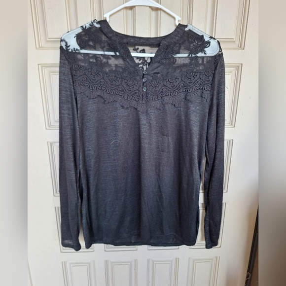 Faded Glory Lace Yoke Sweater Sz12/14 Lt Weight Long Sleeve Pullover Poly/Rayon - Picture 1 of 8